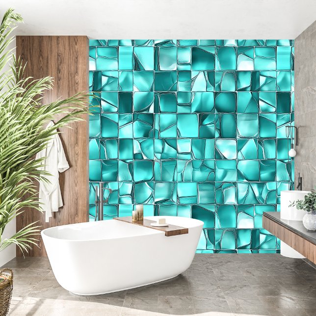 Papel Pintado Elegante mosaico etéreo sereno Turquesa (Elegant Ethereal Serene mosaic Turquoise Wallpaper)