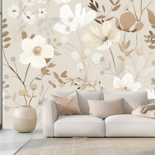 Papel Pintado Elegante Neutral Boho Beige Floral
