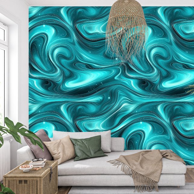 Papel Pintado Elegante Olas De Giro Agato De Turquesa Líquido (Elegant swirling Waves Liquid Turquoise Agate Wallpaper)