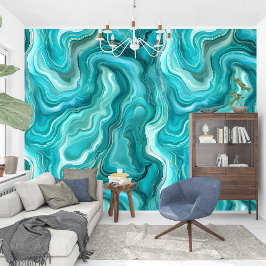 Papel Pintado Elegante Olas De Giro Agato De Turquesa Líquido