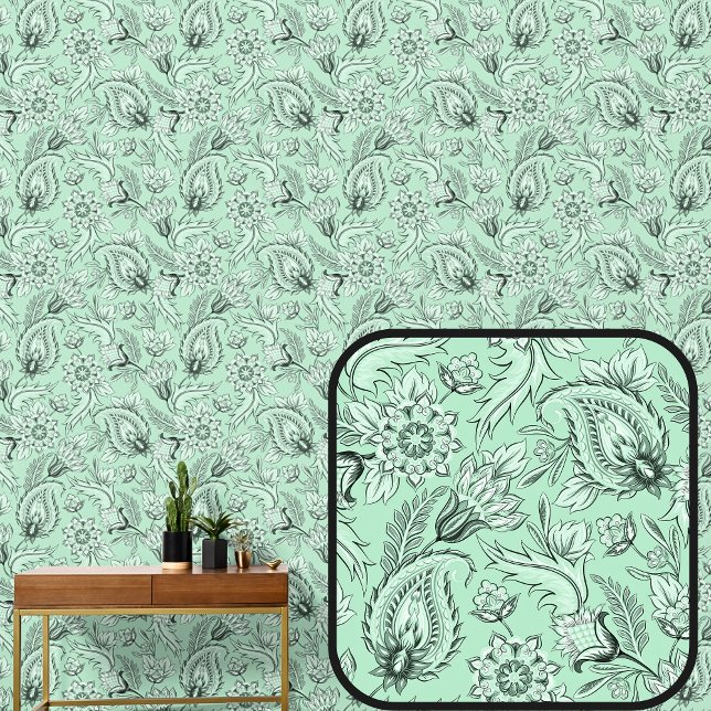 Papel Pintado Elegante Paisley floral suave verde claro (Subido por el creador)