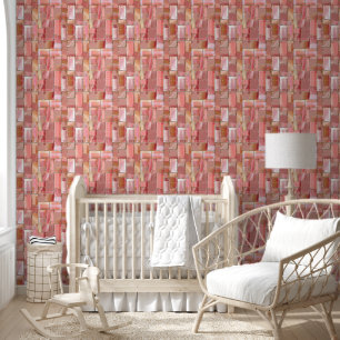 Papel Pintado Elegante Pastel Lujo Rosa Bolas de Oro