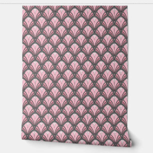 Papel Pintado Elegante Patrón Antiguo Art Déco Rosa Gris