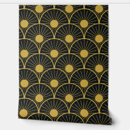 Papel Pintado Elegante patrón Art Deco Gold Sun en negro