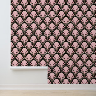 Papel Pintado Elegante patrón de baldosas rosa de color negro