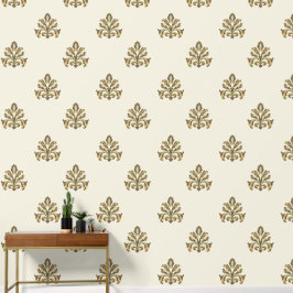 Papel Pintado Elegante patrón de damasco y motivo floral dorado