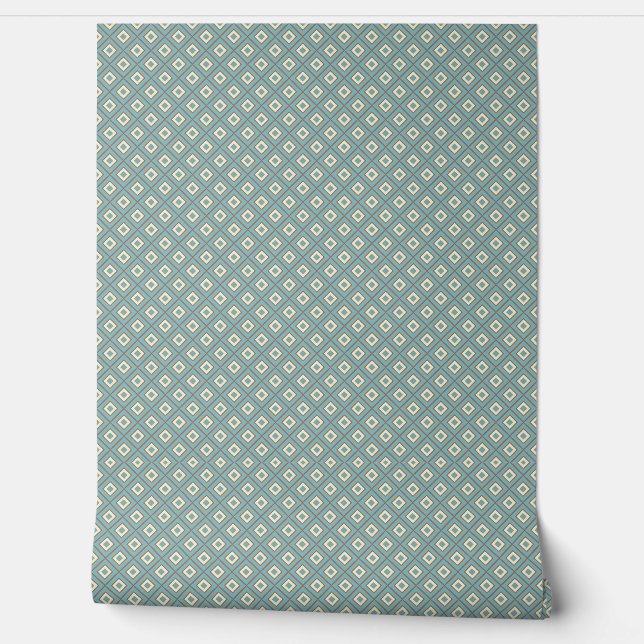Papel Pintado Elegante patrón de diamantes Verde azulados y marf (Desenrollar)