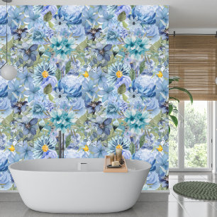 Papel Pintado Elegante patrón de flor salvaje azul botánico