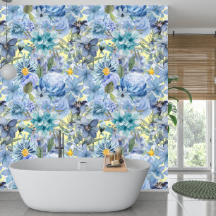 Papel Pintado Elegante patrón de flor salvaje azul botánico