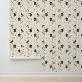 Papel Pintado Elegante patrón de flores de tulipanes con lazos v