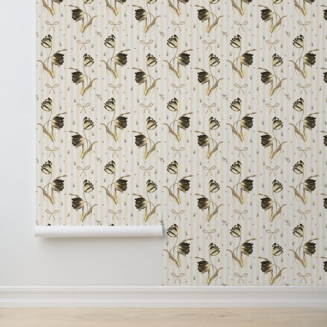 Papel Pintado Elegante patrón de flores de tulipanes con lazos v (Solicitud)