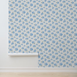 Papel Pintado Elegante patrón de hortensia azul con franja gris 