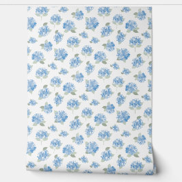 Papel Pintado Elegante patrón de hortensias azules sobre blanco 