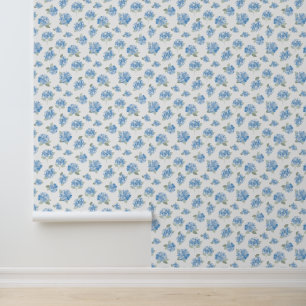 Papel Pintado Elegante patrón de hortensias azules sobre blanco 