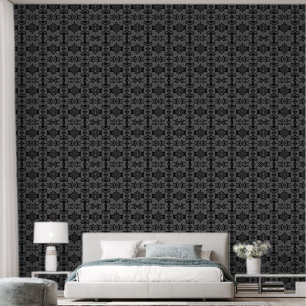 Papel Pintado Elegante patrón de pergamino gris y negro de antig