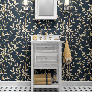 Papel Pintado Elegante patrón de rama de hoja botánica en azul m