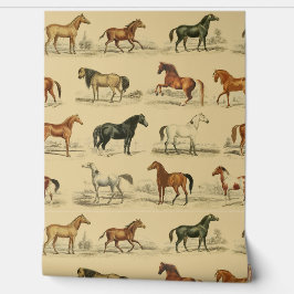 Papel Pintado Elegante patrón de raza de caballo vintage en beig