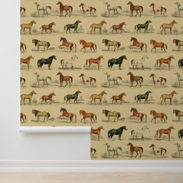 Papel Pintado Elegante patrón de raza de caballo vintage en beig