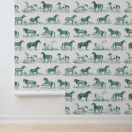 Papel Pintado Elegante patrón de razas de caballos vintage en ve