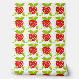 Papel Pintado Elegante patrón de rosa roja y hoja verde