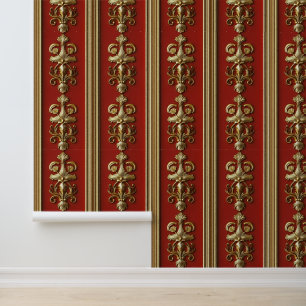 Papel Pintado Elegante patrón dorado rojo