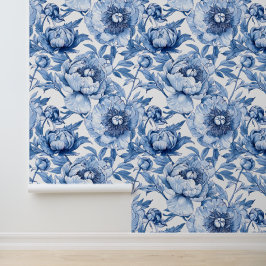 Papel Pintado Elegante patrón floral azul y blanco de Chinoiseri