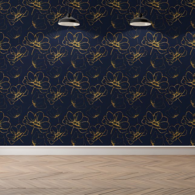 Papel Pintado Elegante patrón floral botánico real dorado azul (Subido por el creador)