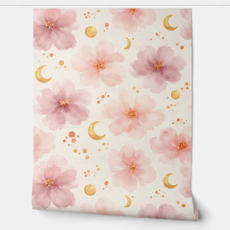 Papel Pintado Elegante patrón floral de acuarela rosa