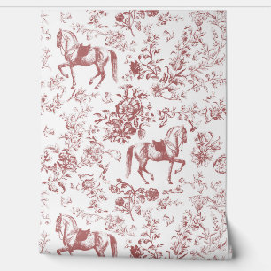 Papel Pintado Elegante Patrón Floral de Caballo Blanco Rojo Vint