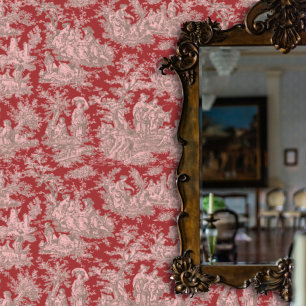 Papel Pintado Elegante patrón floral de toile vintage rojo rosa