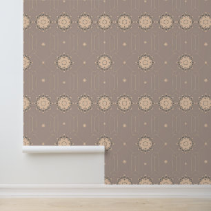 Papel Pintado Elegante patrón floral geométrico en beige suave