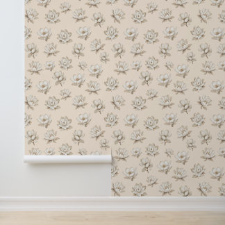 Papel Pintado Elegante patrón floral neutro de Magnolia