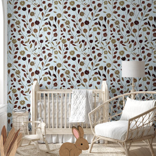 Papel Pintado Elegante patrón floral neutro en tonos marrones