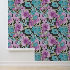 Papel Pintado Elegante Patrón Floral Verdor Flores Rosas Rosa