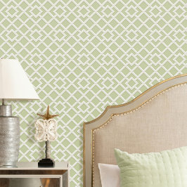 Papel Pintado Elegante Patrón geométrico de Entramado Verde Blan