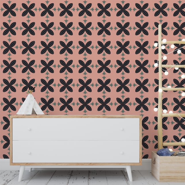 Papel Pintado Elegante Patrón Nórdico de Boho Peach Black (Subido por el creador)