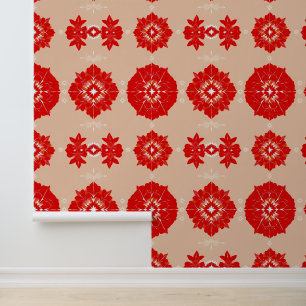Papel Pintado Elegante patrón rojo floral en beige
