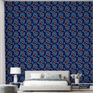 Papel Pintado Elegante Patrulla Azul Naranja Plantas Florales Ro