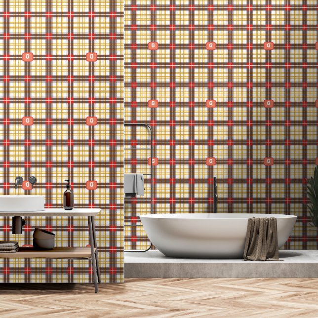 Papel Pintado Elegante Plaid Colorido Rústico  (Baño)