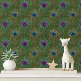Papel Pintado Elegante Purpurina azul verde Moda de plumas de pa