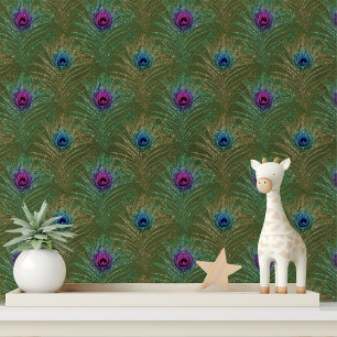 Papel Pintado Elegante Purpurina azul verde Moda de plumas de pa