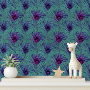 Papel Pintado Elegante Purpurina púrpura Verde azulado Peacock F