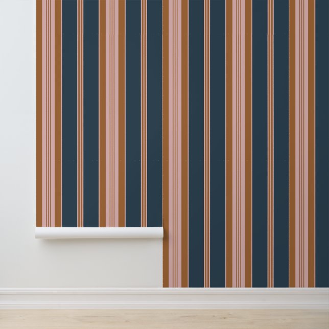 Papel Pintado Elegante raya de Navy Marrón Rosa (Solicitud)