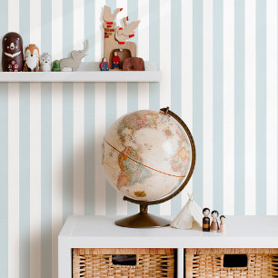 Papel Pintado Elegante Rayado Sereno Azul Pálido Blanco
