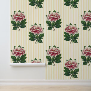 Papel Pintado Elegante rayas de peones rosadas antiguas