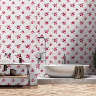 Papel Pintado Elegante Red Roses Floral Line Art en rosa alba