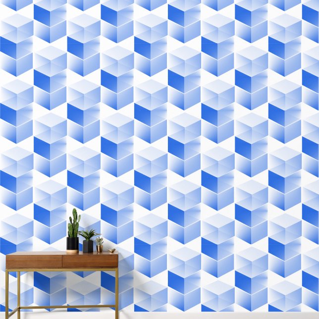 Papel Pintado Elegante Resumen Gris Azul Blanco cubo vertical ar (Pasillo)