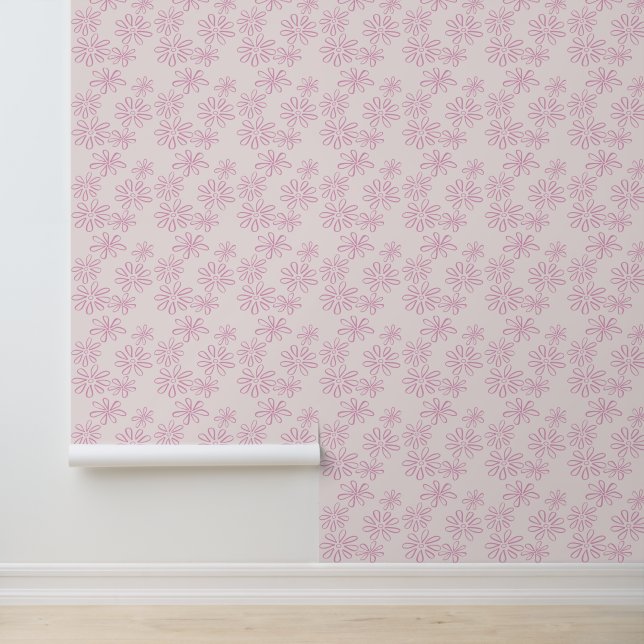 Papel Pintado Elegante rosa en Rubor Floral Doodle (Solicitud)
