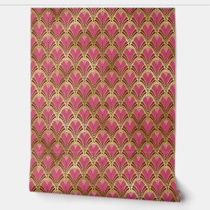 Papel Pintado Elegante Rosa Rojo Dorado Art Déco