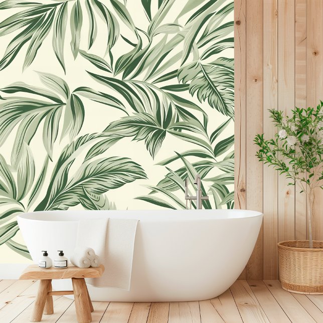 Papel Pintado Elegante Sage Green Tropical Leaf Seamless (Subido por el creador)